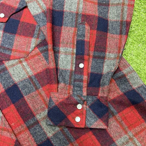 Vintage 70s KMART Sportsman Shirt Plaid Flannel  Red Men’s Large - Picture 2 of 6